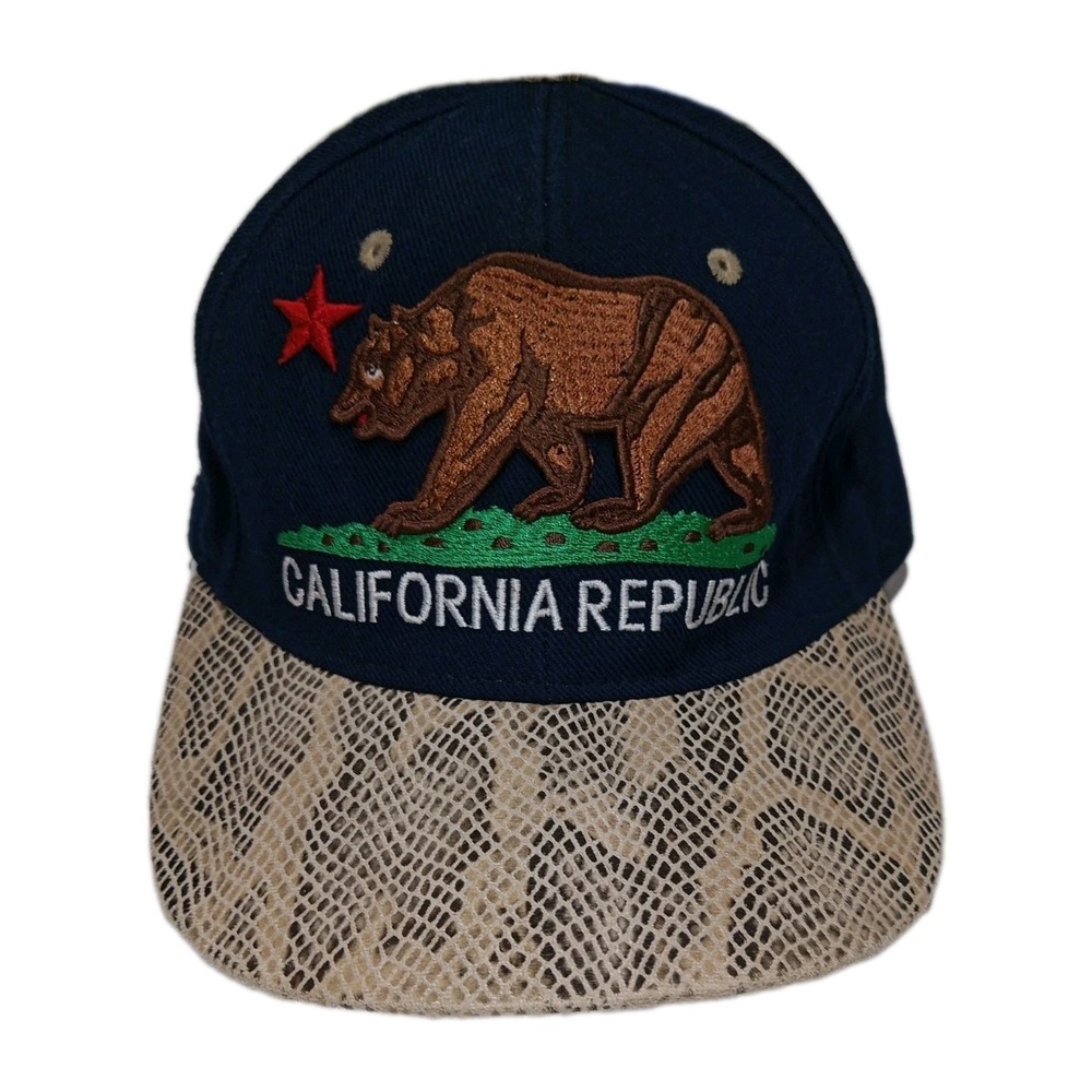 California Republic Bear Hat Pit Bull Strapback Trucker Snake Skin Brim Cap